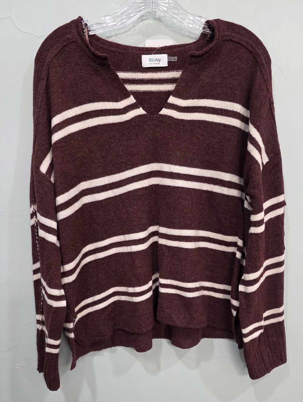 Bluivy Notch-Neck Striped Knit Sweater - Picture 6 of 9